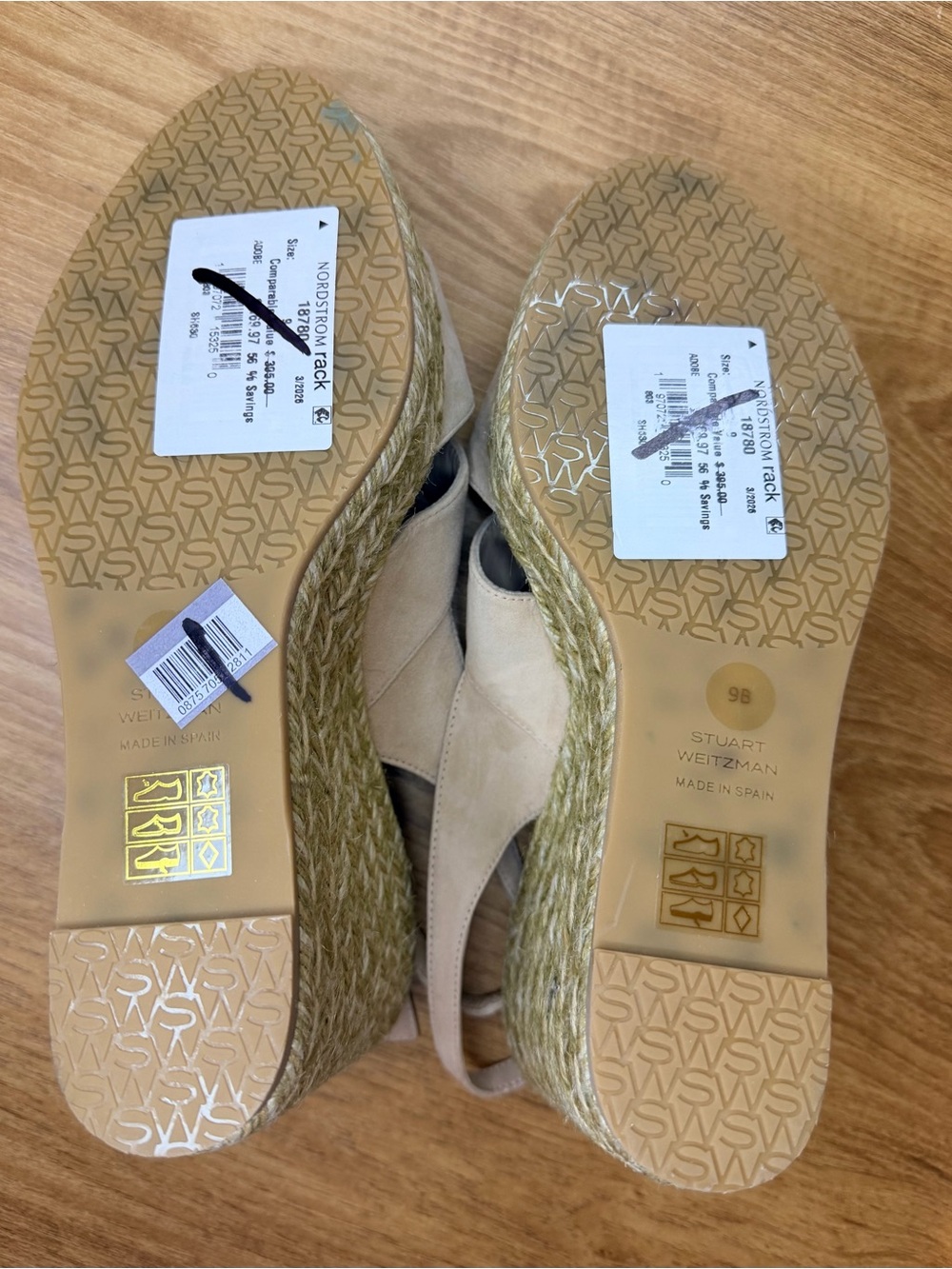 Stuart Weitzman Adobe Nude Espadrille Wedge Sandals Size 9 - Picture 6 of 13